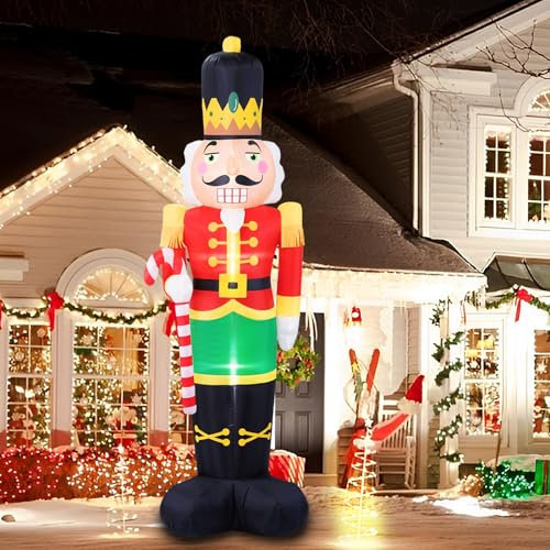 B&D 8FT Christmas Inflatables Nutcracker Soldier Outdoor Decorations, Christmas Blow Up Nutcracker Decorations with Candy Cane Built-in LEDs for Christmas Decor Holiday Party Outdoor Lawn Garden