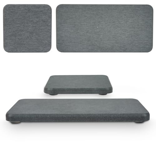 Hachacha 4-Set Wasser absorbierende Diatomit Erde trocknende Matten.2 Große,2 Kleine Schalen mit Anti-Rutsch Pad, Schleifpapier. Ideal für Küchentheke, Unter Pflanzen, Bad, Toilettenartikel, Tiefgrau