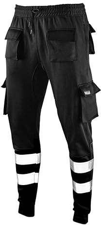SEA3 Men's Hi Viz Vis High Visibility Fleece Slim Fit Work Cargo Painter Trousers Joggers Bottoms