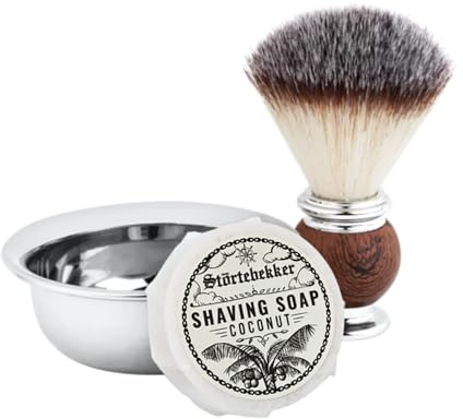 Störtebekker® Premium Rasierpinsel Set mit Rasierschale aus Edelstahl & Rasierseife Kokos [inkl. Rasur- und Bartguide E-Book] - Geschenkidee - Perfekte Ergänzung zu Rasiermesser & Rasierhobel