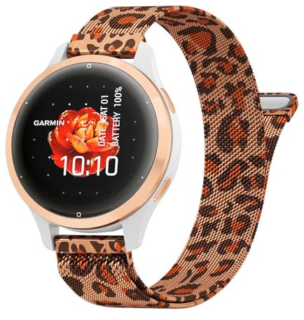 Oumida Bracelet pour Fossil Femme Gen 6/Fossil Femme Gen 5E, 18mm bracelet acier inoxydable pour Vivoactive 4S/Venu 2S/Venu 3S/Vivomove 3S, Imprimé léopard