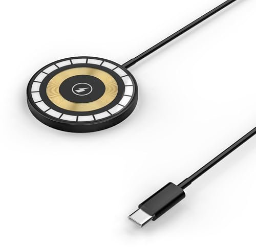 Apple Wireless Charger, Magsafe Charger Magnetic Pad with 5 ft Built-In USB-C Cable Compatible iPhone 15/14/13/12/11/Pro/Pro Max/SE (Black)