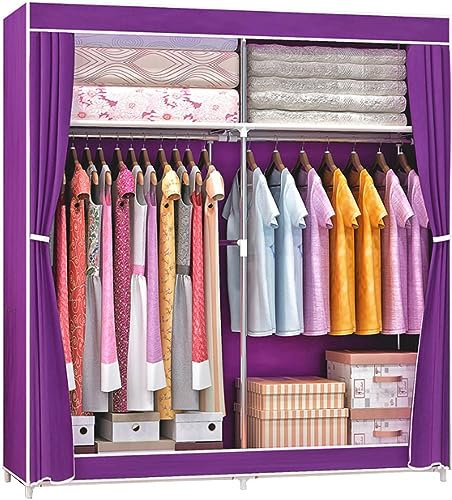 Kleiderschrank Tragbare Kleiderschrankregale, Stoffschrank mit Kleiderstange, Kleiderschrank-Aufbewahrungsorganizer für Schlafzimmer, Wohnzimmer, Lila-130x46x168cm
