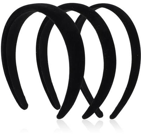 Tyqour Lot de 3 bandeaux rembourrés en velours noir - Large éponge confortable vintage épais tendance - Accessoires de cheveux antidérapants pour femme