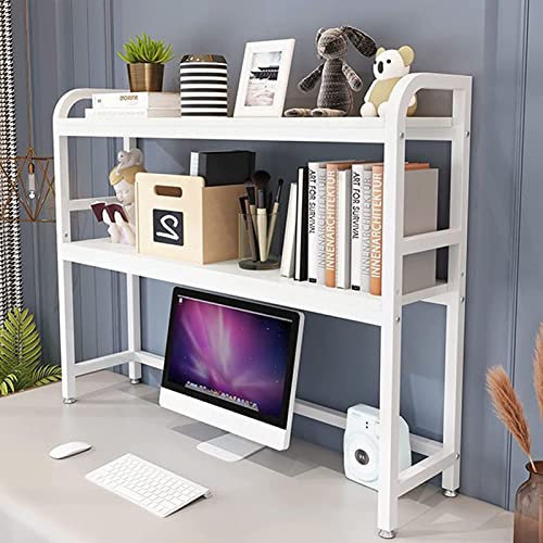 Adjustable 2 Desktop Bookcase for Computer Desk Wood and Metal Multipurpose Countertop Hutch with Storage Display Shelf Ideal for Office Decor (Color Options Available)