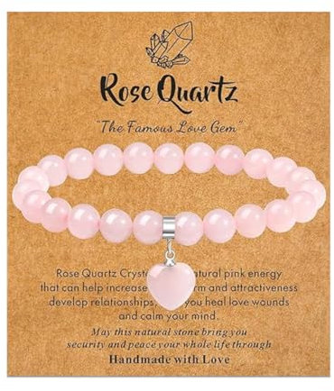 NHPY 1 Pezzi Bracciali ametista perline, Quarzo rosa pietra naturale, Bracciale quarzo rosa, Bracciale perline donna