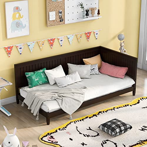 Modernes Schlafsofa aus Holz mit Armlehne und Rückenlehne, vielseitiges Bett mit Lattenrost-Set, kein Boxspringbett erforderlich, 202,7 cm L x 106,4 cm B x 78 cm H, Grau (Espresso Twin Size Twin)