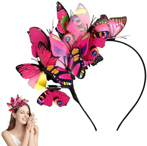 Schmetterling Haarreif, Schmetterling Kopfschmuck, Schmetterlings-Fascinator Stirnbänder, Schmetterling Haarschmuck, für Schmetterlings-Cosplay, Braut Schmetterling Stirnband (Rosarot, 7)
