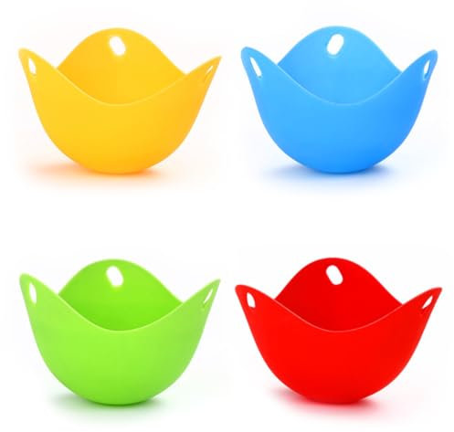 4 Pcs Egg Poacher Cups With Round Bottom for Air Fryer Easy Release Poach Pods Multi Coloured Poach Egg Pods Molds Work for Egg Poacher Pan Cookware Boiler Steamer Microwave