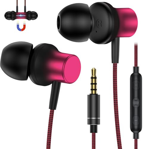 Auricolari In-Ear Cuffie Nylon Cuffiette con Filo e Microfono Hi-Fi Stereo Isolamento Acustico Jack 3,5 mm per iPhone iPad Galaxy Huawei Redmi OPPO OnePlus Laptop Android Magnetico Cuffie per donne