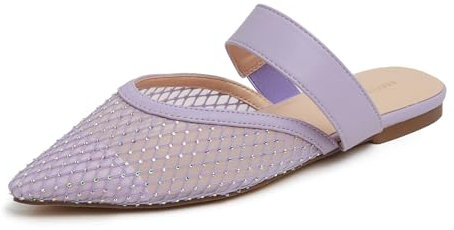 BREEZE NOUTHERLY Women's Bow Knot Fashion Flats,Ballerine à Bout Punto à Mode Fascia Elastica in Pizzo con Strass Lilla 38 EU