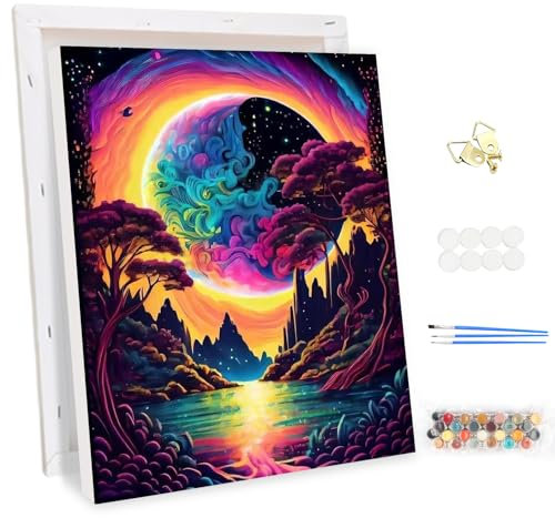 MEIYUDA Pintar por Numeros Adultos con Marco Wonderland, DIY Pintura por Numeros Kit Manualidades Adultos, Cuadros por Numeros Pigmento Acrílico, Decoración para el Hogar Regalo de pared 30x40cm