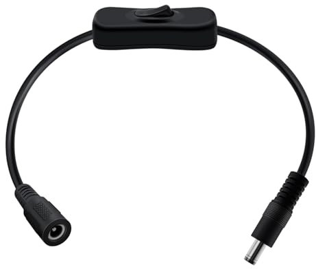 HuaLiSiJi Câble DC5521 avec Interrupteur 12V 24V 22AWG Cable Extension DC 5.5 x 2.1 Male Femelle pour Bande Lumineuse LED, Caméra CCTV, DVR ﻿ (Noir, 0.3m)