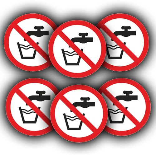 6-Pack Not Drinking Water Signs - Self-Adhesive Vinyl Stickers, Non-Potable Water Warning, Waterproof, 85mm - Ideal for Workplaces, Schools, Office, Construction Sites,
