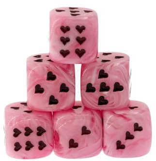 WeLoveDice - Würfel rosa mit schwarzen Herzen - Made in Germany - 6 Stück