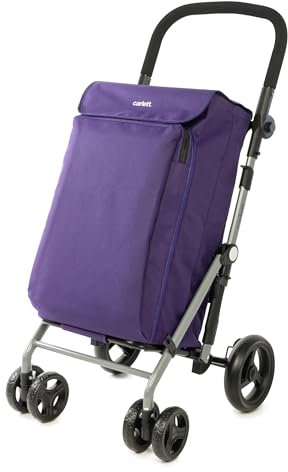 Carlett - Lite Family Lett470 |Warenkorb | Zusammenklappbarer Einkaufswagen | 4 Räder | Verstellbarer Lenker und Sicherheitsbremse | Erweiterbare Tasche 58L | Kühltasche 12L | Viola