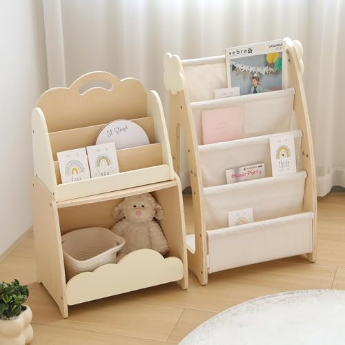 WOODEN TEETHER Kinderregal,3 in1 Kombinierbar Bücherregal für Kinder mit Ablagefächern - Montessori Spielzeugregal für Spielzimmer Kinderzimmer,Modular Storage Bücherregal, 85x30x72cm