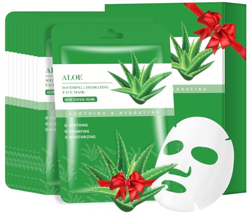 Aloe Vera Gesichtsmasken Hautpflege, Aloe Vera Maske, Feuchtigkeitsspendende Gesichtsmaske für alle Hauttypen, 10 Stück, 25g pro Maske