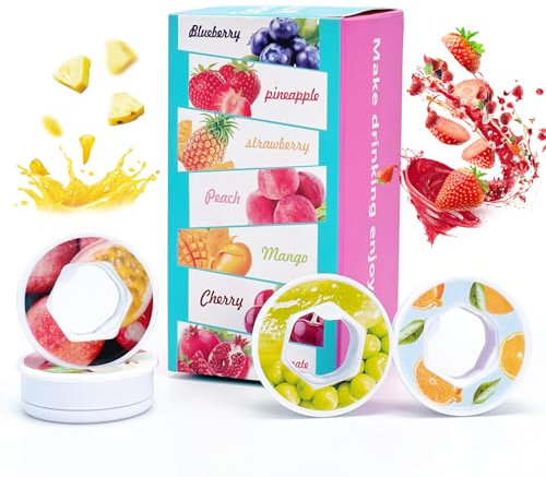 Lwtsrp 7pcs Botella Agua Sabores Pods, Sin Azúcar ni Calorías, Sabores de Frutas Mixtas, con Sabor a Fresa, Naranja, Piña, Momoko, Maracuyá, Manzana y Uva