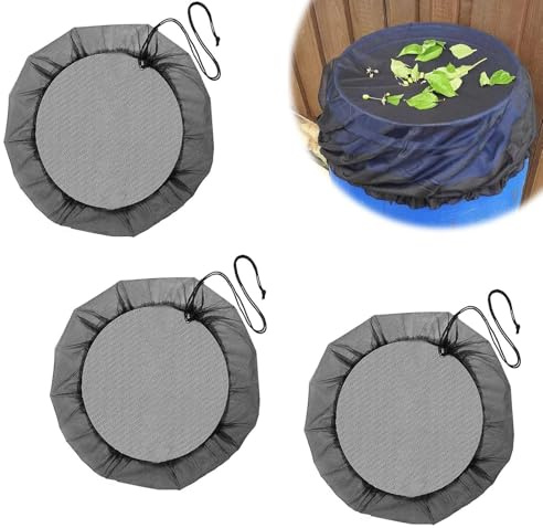 DIYCUT 3 Stück Schwarz Regentonnen Netz, 60cm Regentonnen-Schutznetz, Polyester Schutznetz für Regentonne, Geeignet für 50 cm Eimeröffnung, Geeignet für Balkone, Hinterhöfe, Rasenflächen