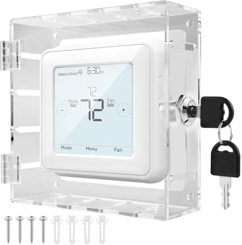 Thermostat Lock Box with Key Acrylic Thermostat Protective Cover Transparent Thermostats Guard Box Wall Mounted Universal Thermostats Protector for Restaurants, Office School (15×15×5cm (B))