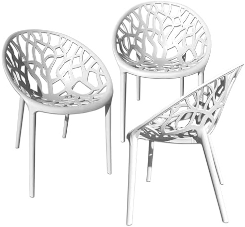 TRISENS Gartenstuhl Kunststoff Stapelstuhl Bistrostuhl Küchenstuhl Stuhl Stapelbar, Farbe:Weiß, Menge:3 St.