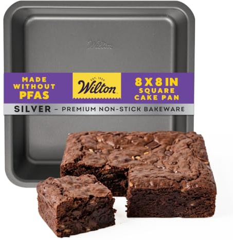 Wilton Silver Non-Stick Square Pan, Made Without PFAS, 8 x 8 in. | Non-Stick Steel Bakeware, Dishwasher Safe with 5-Year Limited Warranty, Perfect for Brownies, Bars & Square Cakes