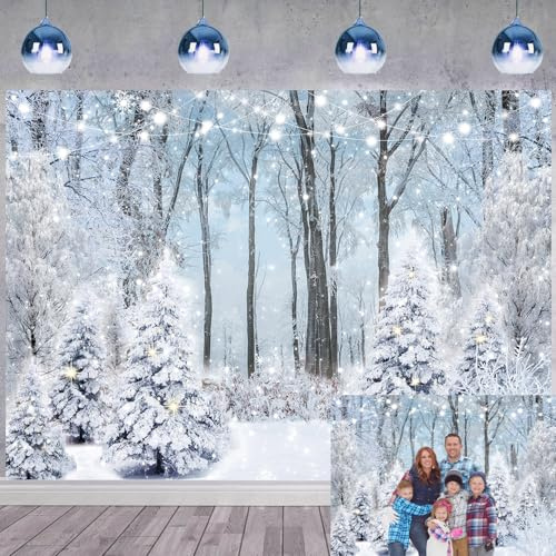 Winter-Schneeszenen-Hintergrund, Winterwald, schneebedeckter Kiefernbaum, Fotografie-Hintergrund, Wunderland, Schneeflocke, Landschaft, Weihnachtsbanner, Familienurlaub, Party-Dekoration