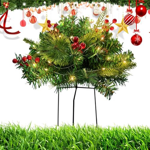 Árbol de Navidad brillante al aire libre – Decoración realista con pie trípode maceta 40x45 cm | Accesorio balcón terraza patio jardín | para callejón fiesta invierno ambiente hogar exterior
