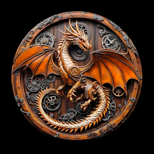 Puzzle 1000 Teile Erwachsen, Mechanischer Drache Impossible Rundes Puzzle, 67.5x67.5cm Unregelmäßige Einzigartige Jigsaw für Familie Freunde