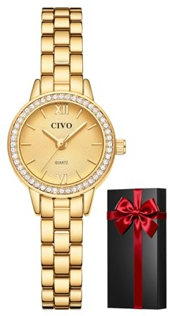 CIVO Gold Klein Edelstahl Damenuhr: Wasserdicht Analog Quartz Uhr Damen mit Diamant - Klassisch Geschenk für Valentinstag Weihnachten Geburtstag
