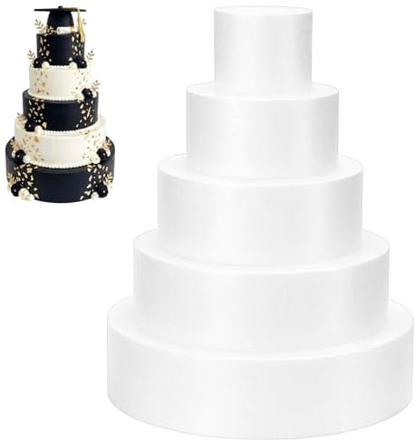 Novabright Round Foam Cake Dummy Set Nesting 3 H x 4, 6, 8, 10 & 12 White Dia Discs Baking Display Projects for Wedding Baby Shower Birthday Party Cake Decoration Supplies(5 Tier)
