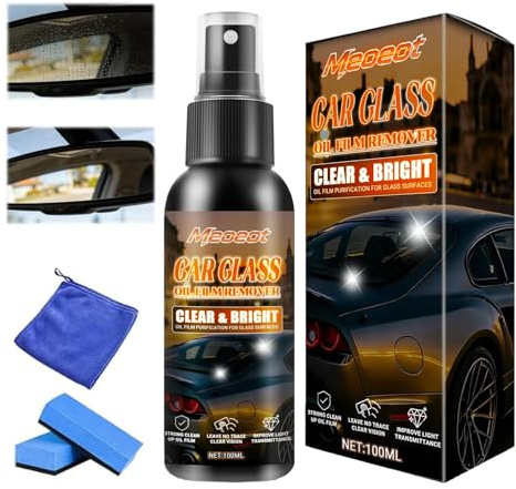 Meoeot Car Glass Oil Film Remover, 100ml Extra Stark Automotive Oil Film, Pulitore Vetri Auto, Antiolio Per Vetri, Retrovisori, Uso Domestico, Idrofugo, Effetto Duraturo, Migliora La Visibilità