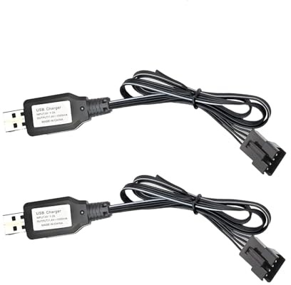 2 PCS 7.4V USB Charger Cable With SM-4PIN Plug, 1000mA Lipo Battery Charger With Battery Protection 7.4V USB Replenisher Cable for Remote Control Cars Toys RC Plane RC Tank Other Remote Control Toys
