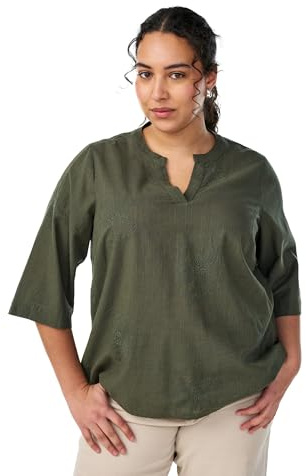 Zizzi Damen Große Größen Bluse Baumwolle 3/4 Ärmel Größe Gr XL Thyme