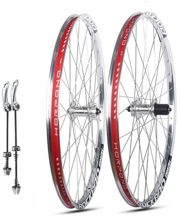 KUNYOS 26/27,5/29 Zoll Fahrrad Laufradsatz Scheibenbremse Schnellspanner Mountainbike Laufräder Alu Doppelwandfelge 32H Nabe Für 7-11 Fach Kassette,Silber,26inch