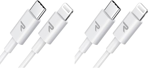 RAMPOW Cable iphone 1M【MFi Certifié C94】, Cable USB C vers Lightning Charge Rapide, Chargeur iPhone Power Delivery 3.0 pour iPhone 14/13/12/11/XS/XR/X, iPad Mini, iPad Air 2019 - Blanc (Lot de 2)