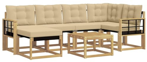 vidaXL Outdoor-Sofagarnitur mit Kissen 7 pcs Weiß und Beige, Garten-Sofa-Set, Moderne Outdoor-Möbel, Elegante Patiositzgelegenheiten, robuste Textilene-Sofas