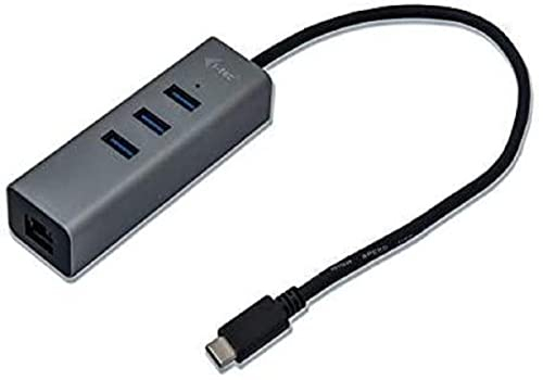 i-tec USB-C Metal 3-Port HUB Gigabit Ethernet Adapter: 1x USB-C auf RJ-45, 10/100/1000 Mbps, LED-Kontrollleuchte, für Notebook, Tablet, PC, kompatibel mit Thunderbolt 3