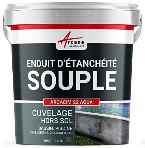 Étanchéité, bassin, citerne, béton, enduit, souple, pour ouvrage hors-sol ou fissuré, piscine, sous carrelage : Arcacim S2 aqua - 20 kg Gris Marron Proche - RAL 7013 - ARCANE INDUSTRIES
