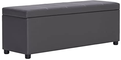 vidaXL Bank mit Staufach Sitzbank Sitzhocker Sitztruhe Flurbank Truhenbank Aufbewahrungsbox Truhe Spielzeugkiste Polsterbank 116cm Grau Kunstleder