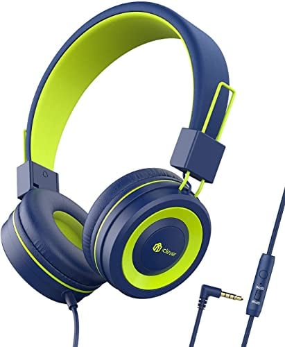 iClever Kopfhörer Kinder, Kopfhörer für Kinder, Verstellbares Stirnband, Stereo Sound, Faltbare, entwirrte Drähte, 3,5 mm Aux Jack, 85/94 dB Volume Limited, KinderKopfhörer auf Ohr