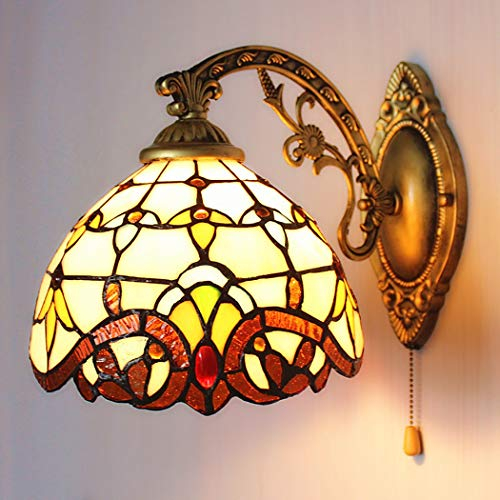 Tiffany Style Bunte Glasschirm Wandleuchte Beleuchtung Vintage Wandleuchte Leuchte 1 Licht Barock Nachtlicht mit Zugkette,B