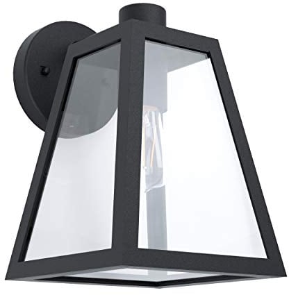 EGLO Außen Wandlampe Mirandola, 1 flammige Außenleuchte Vintage, Retro, Wandleuchte aus Aluminium-Guss in Schwarz und Glas in Klar, Außenlampe mit E27 Fassung, IP44