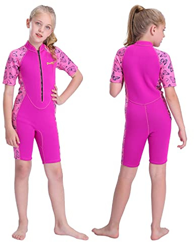 Goldfin Kids Wetsuits for Boys Girls, 2mm Toddler Shorty Wetsuit Youth Neoprene Suit Front Zip Keep Warm for Water Aerobics Diving Surfing Swimming