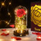 Rosa in Vetro,Rosa Eterna,Rosa Bella e la Bestia,Incantata Rosa in Cupola di Vetro con Luci a LED Fiori Artificiali con Base Legno Regalo per Festa Mamma della Valentino Anniversario di Matrimonio