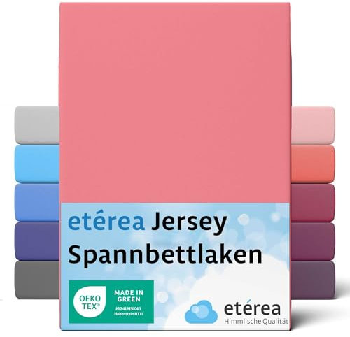 etérea Jersey Spannbettlaken 200x220cm Rosa bis 25 cm Höhe - 100% Baumwolle Spannbetttuch Oekotex - Bed Sheets Leintuch Bettbezug mit Rundumgummi - Bettlaken 200x220 cm - Rose