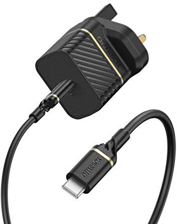 OtterBox USB-C PD UK Ladegerät 20W und verstärktes USB-C auf USB-C Kabel, Schnelllade Bundle für Smartphone und Tablet, Sturzgeschützt und Robust, Schwarz