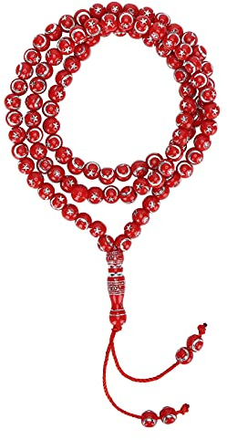 Hztyyier Rosenkranz Gebet Mala Perlen 99 Grains Resin Muslim Rosenkranz Perlen Islamische Anbetung Gebet Schrift Vergoldung Religiöser Artikel, 49cm Länge(rot)