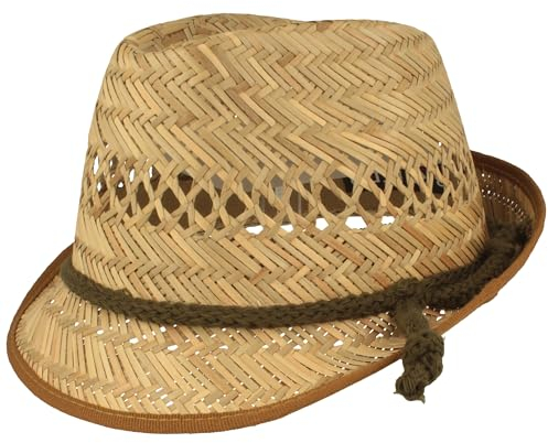 Breiter Kinder Strohhut Sommerhut Sonnenhut 100% Stroh Leicht 49, beige braunes Band
